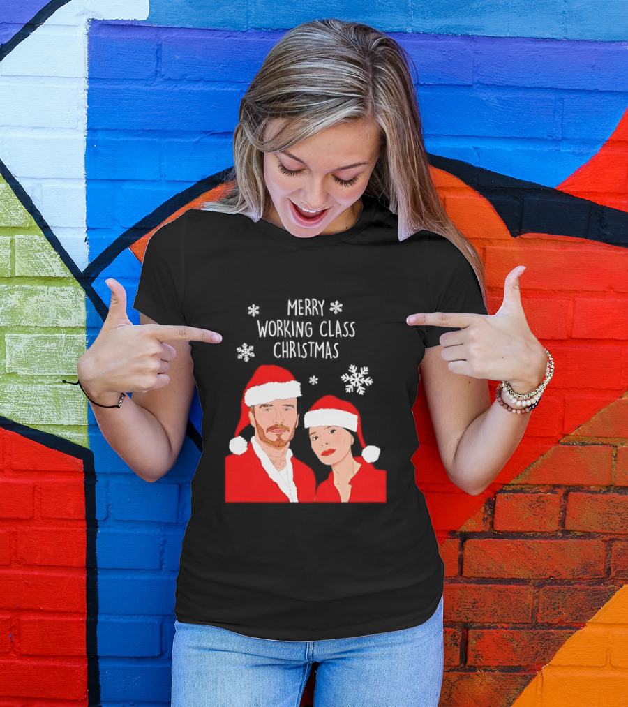 Merry Working Class Christmas Santa Couple Snowflakes T-Shirt