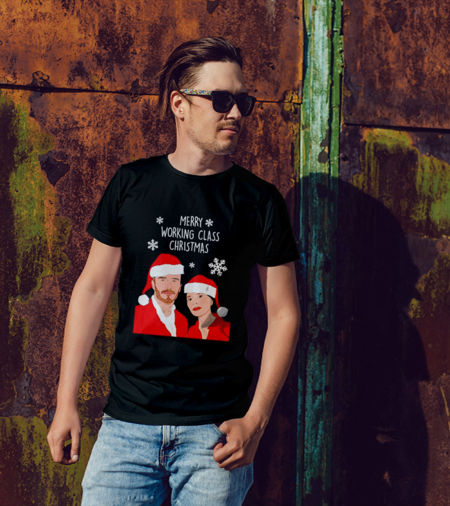Merry Working Class Christmas Santa Couple Snowflakes T-Shirt