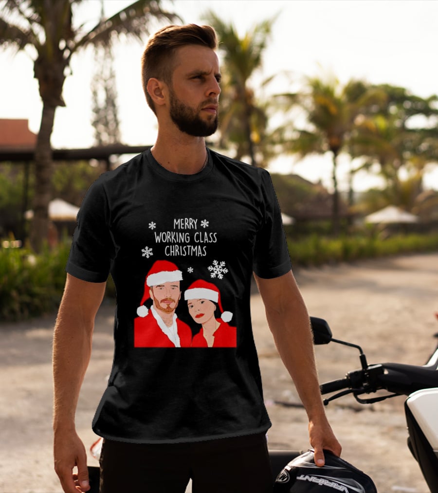 Merry Working Class Christmas Santa Couple Snowflakes T-Shirt