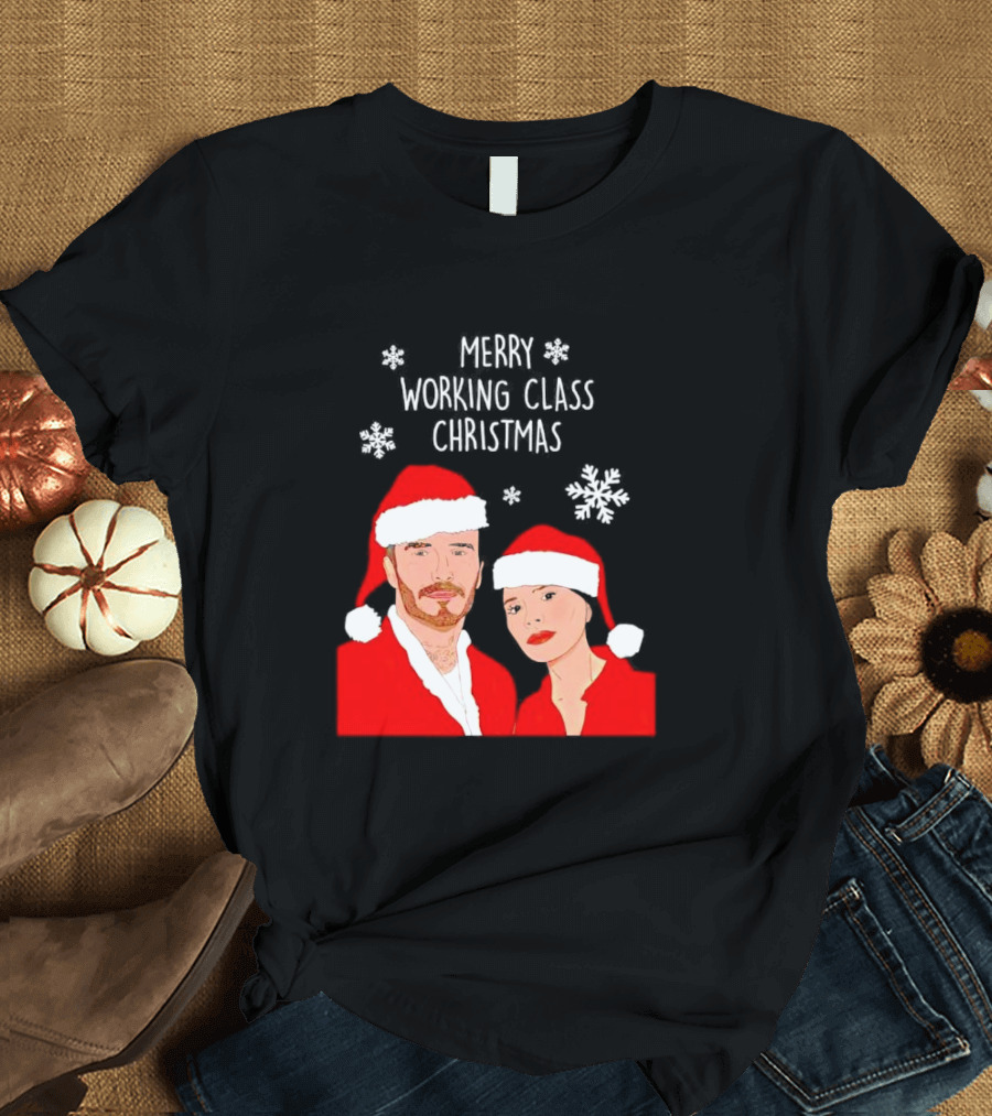 Merry Working Class Christmas Santa Couple Snowflakes T-Shirt