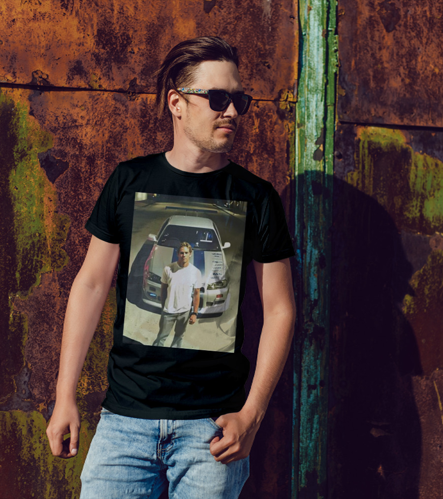 Paul Walker Giving Season With Iconic Car Street Scene T-Shirt