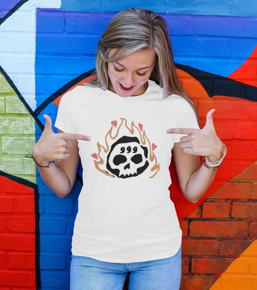 999 Club Skull Flame Hearts T-Shirt