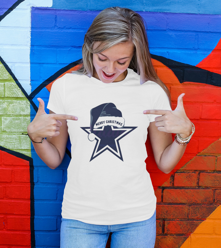 Dallas Cowboys Merry Christmas Santa Hat Star T-Shirt