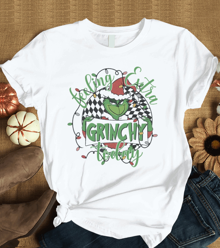 Feeling Extra Grinchy Today Checkered Christmas Lights T-Shirt
