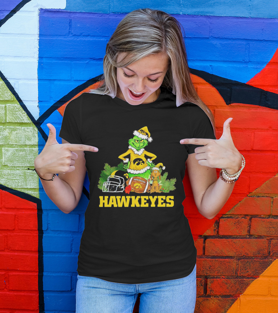 Grinch Hawkeyes Christmas Football Iowa T-Shirt