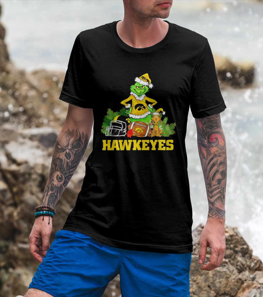 Grinch Hawkeyes Christmas Football Iowa T-Shirt
