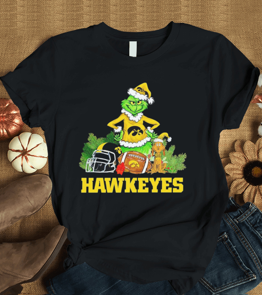 Grinch Hawkeyes Christmas Football Iowa T-Shirt