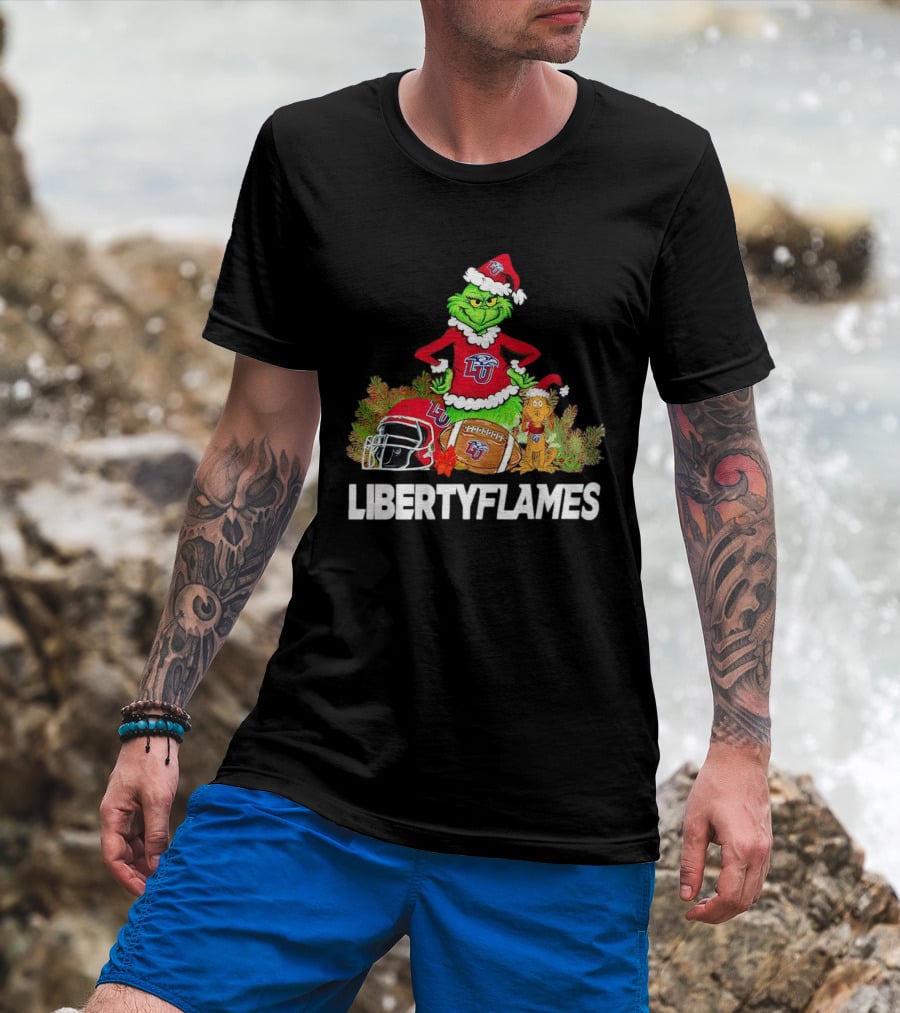 Grinch Liberty Flames Christmas Football FIU Santa Hat T-Shirt