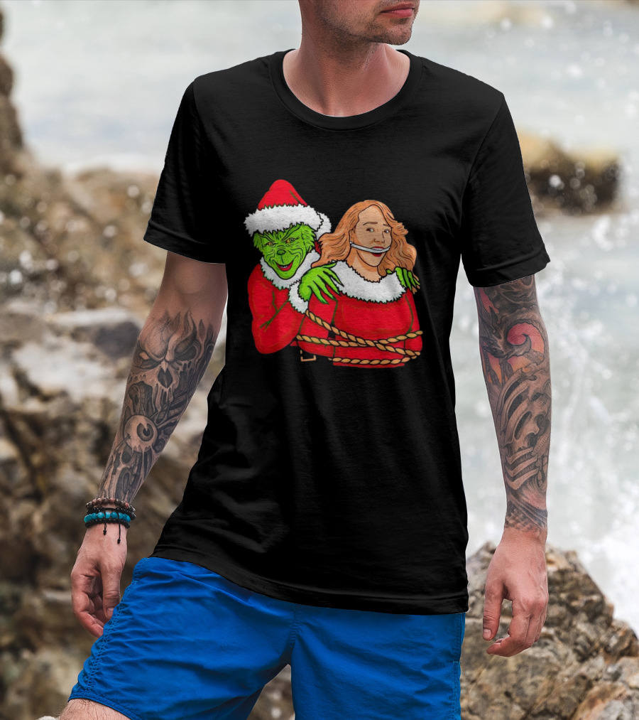 Grinch Ties Up Mariah Carey Christmas Santa Costume T-Shirt