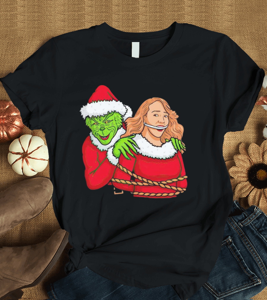 Grinch Ties Up Mariah Carey Christmas Santa Costume T-Shirt