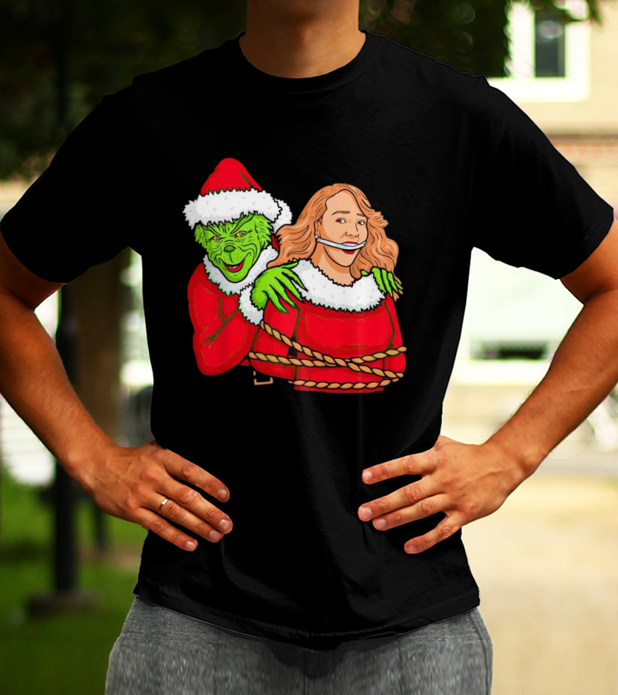 Grinch Ties Up Mariah Carey Christmas Santa Costume T-Shirt