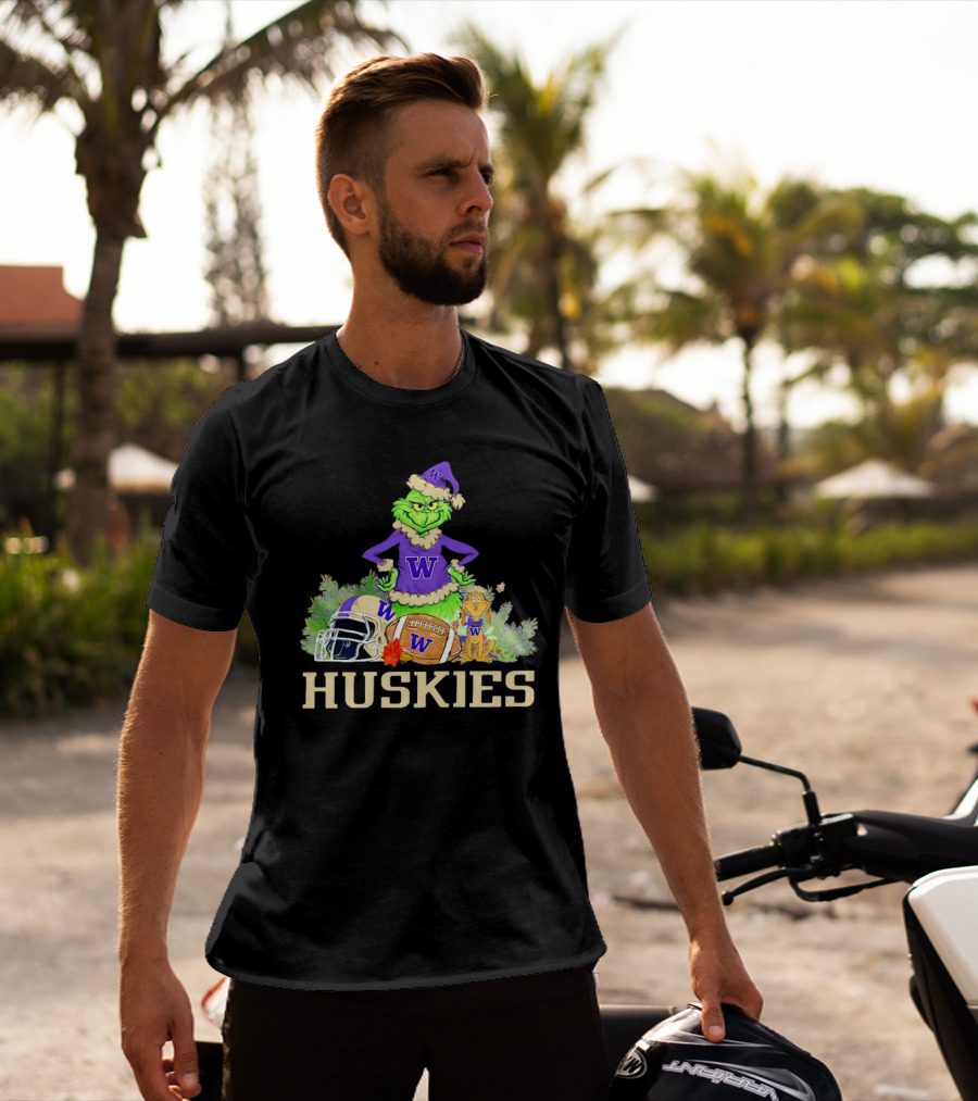 Grinch Washington Huskies Football Christmas W Holiday T-Shirt