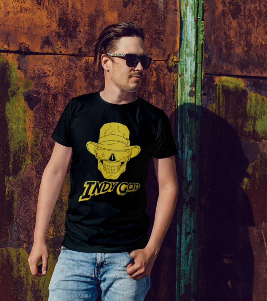 Matt Cardona Indy God Gold Skull With Hat And Sunglasses T-Shirt