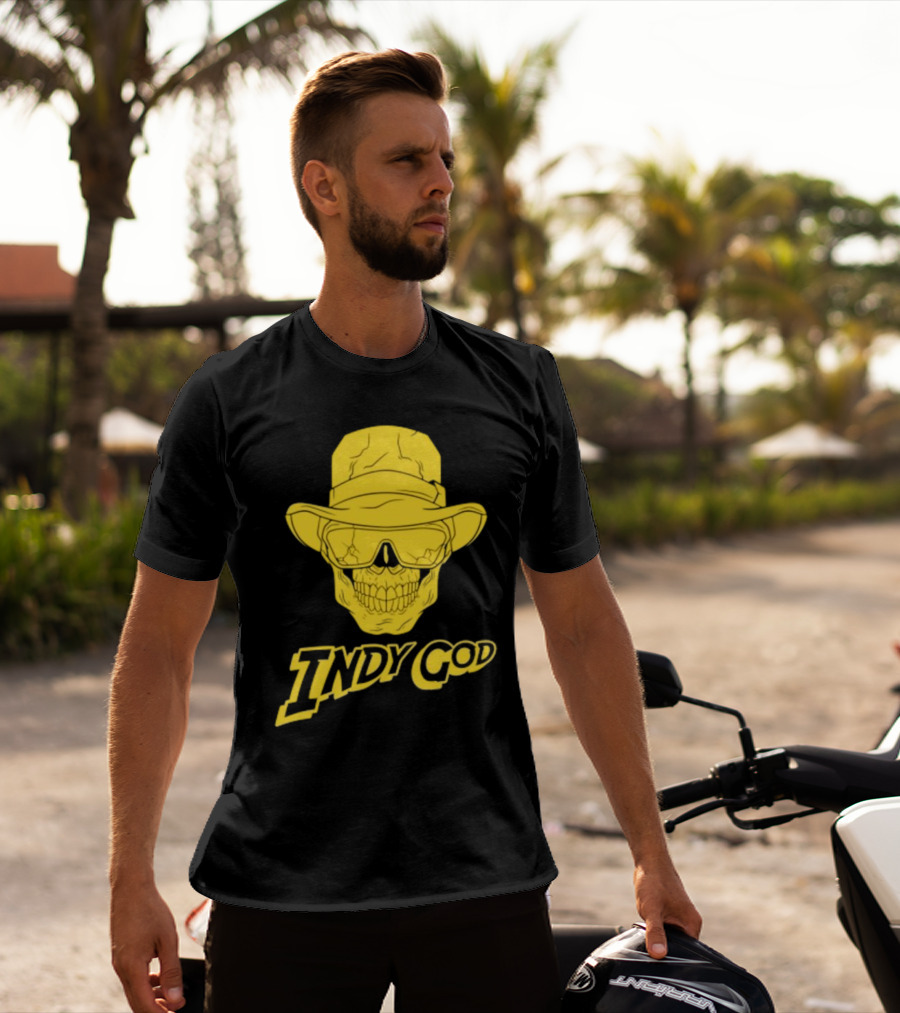 Matt Cardona Indy God Gold Skull With Hat And Sunglasses T-Shirt