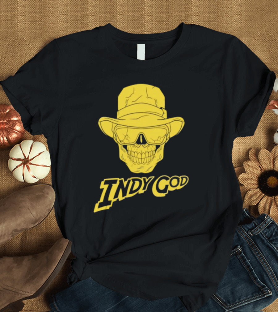 Matt Cardona Indy God Gold Skull With Hat And Sunglasses T-Shirt