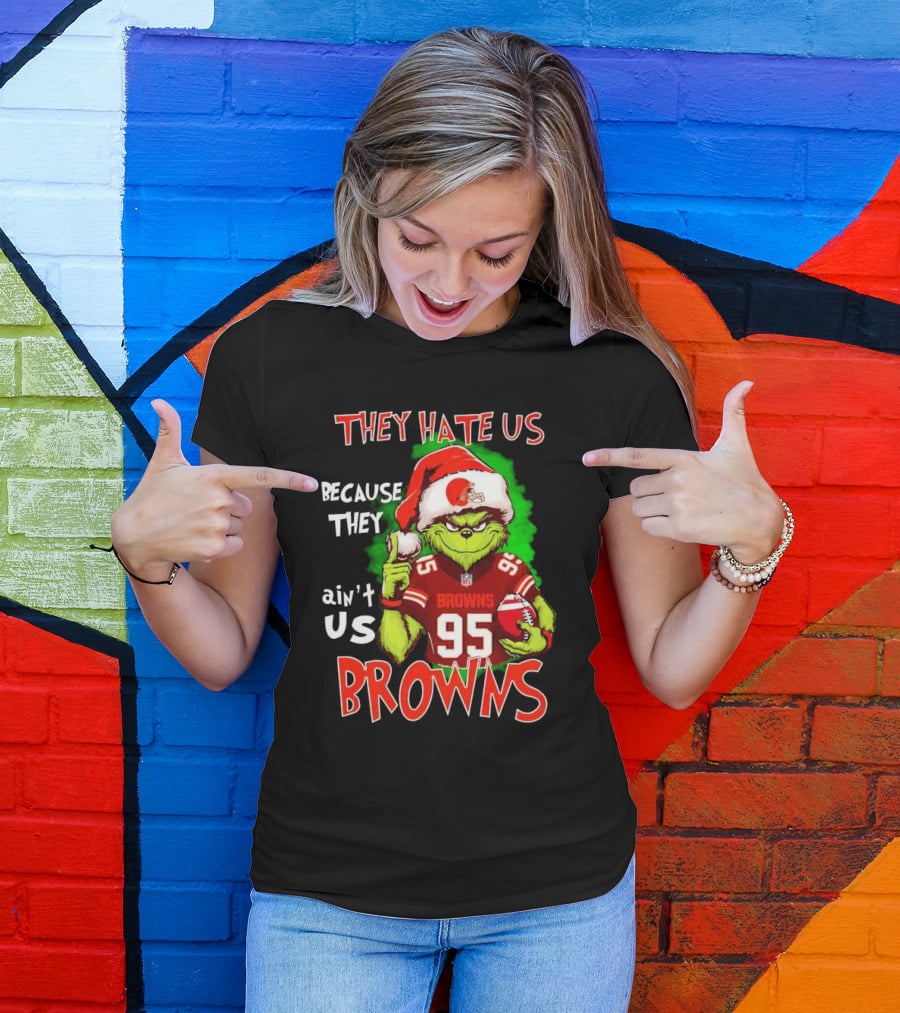 Myles Garrett Grinch They Hate Us Because They Ain't Us Browns NFL Football 95 Santa Hat T-Shirt