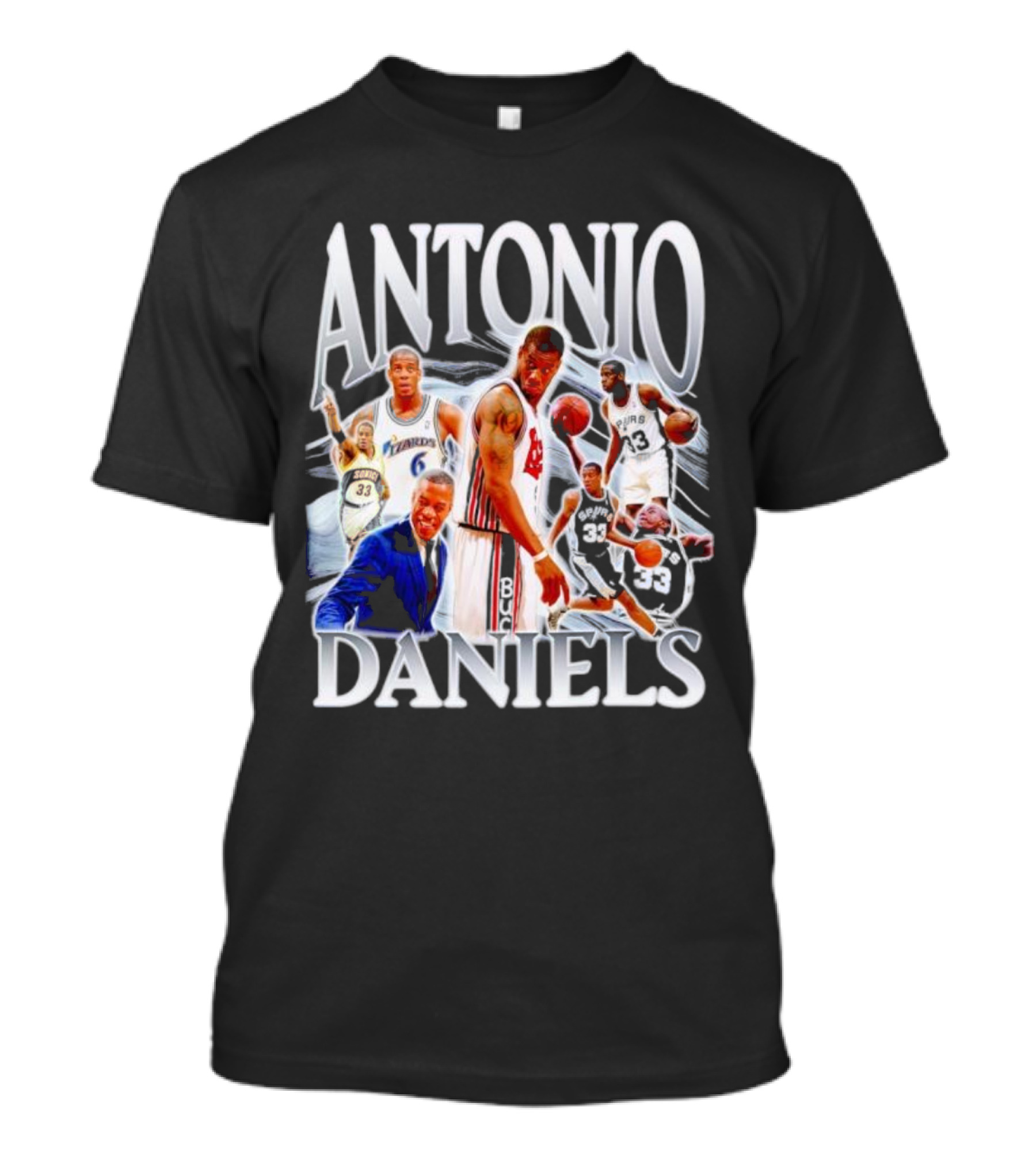 Antonio Daniels Retro NBA Basketball Collage Spurs Sonics Bucks Vintage T-Shirt