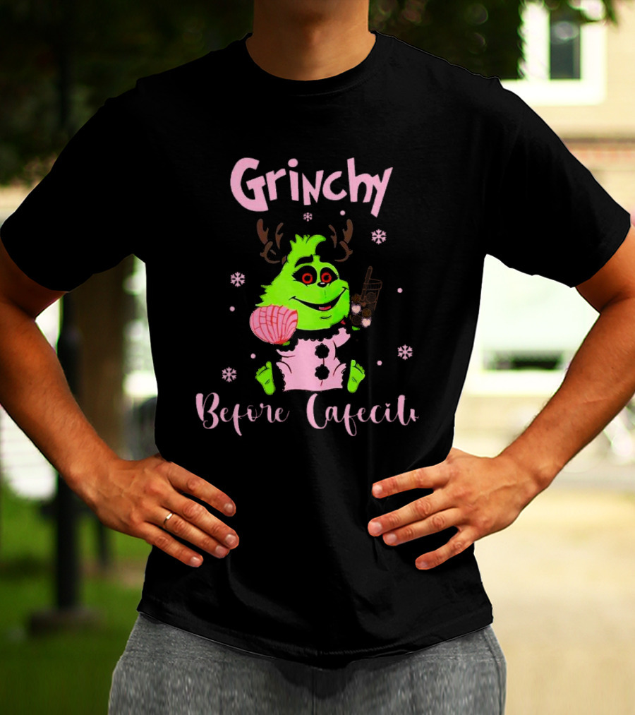 Grinchy Before Cafecito Christmas Holiday Drink Snowflakes T-Shirt