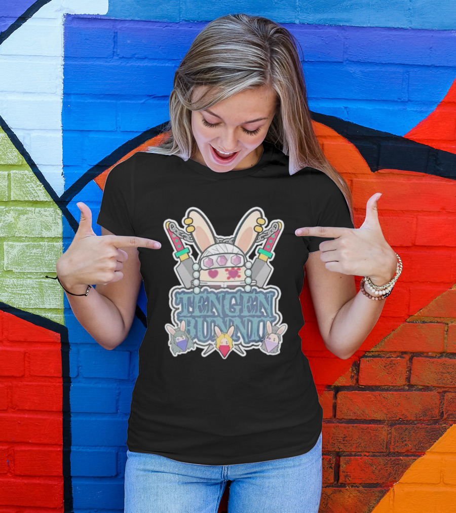 Tengen Bunnii Gang Anime Rabbit Warrior With Gem Headband And Swords T-Shirt