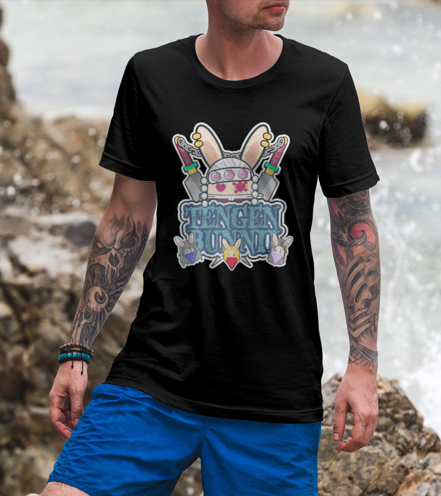 Tengen Bunnii Gang Anime Rabbit Warrior With Gem Headband And Swords T-Shirt