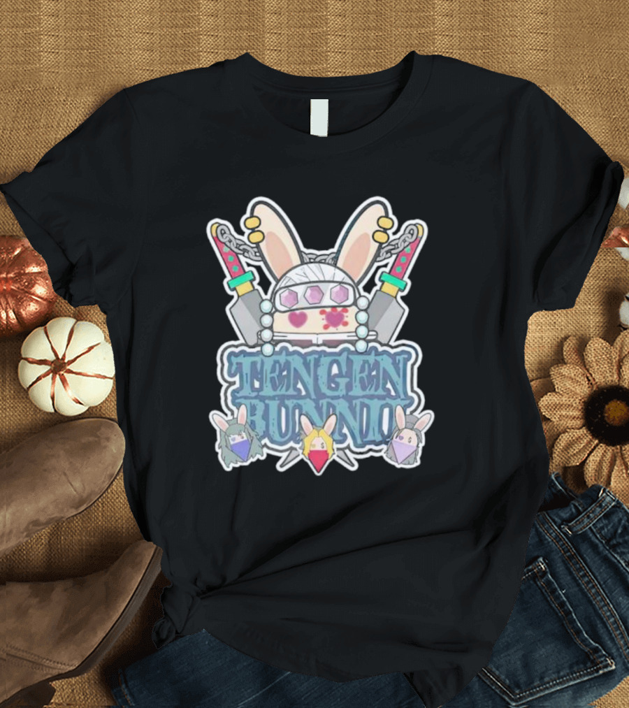 Tengen Bunnii Gang Anime Rabbit Warrior With Gem Headband And Swords T-Shirt