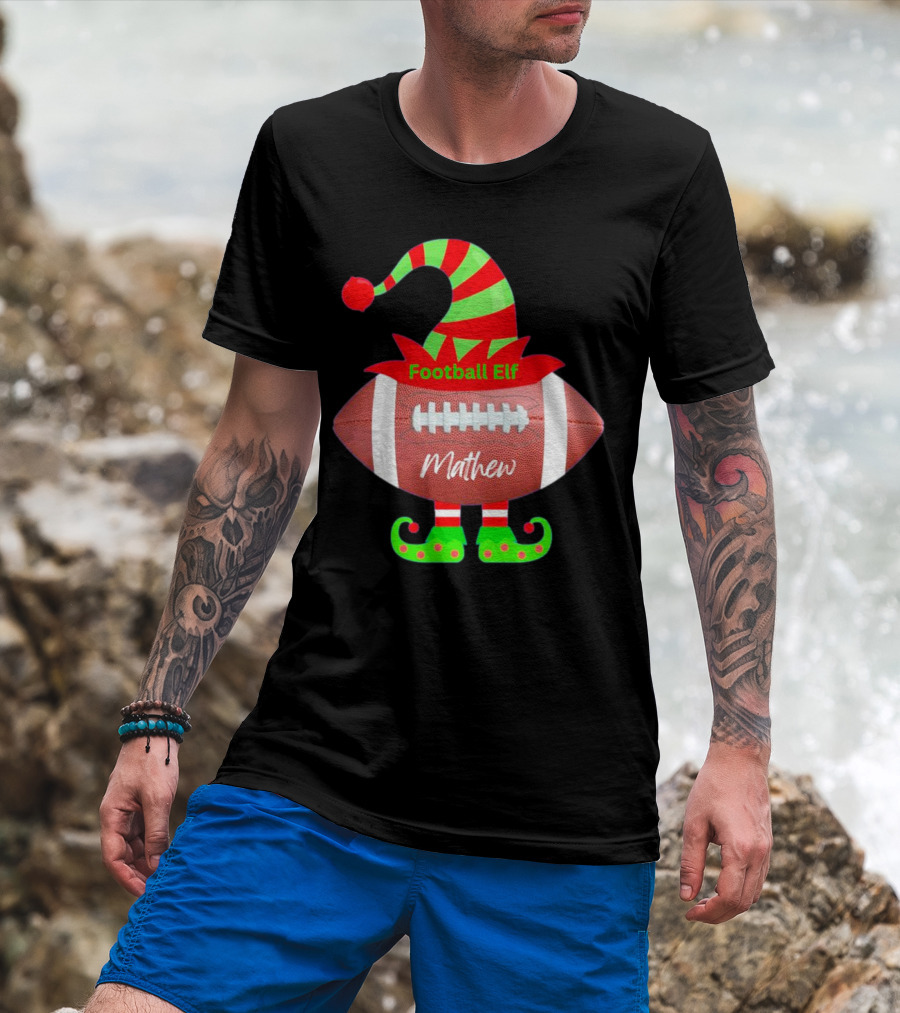 Football Elf Mathew Christmas Custom Name T-Shirt