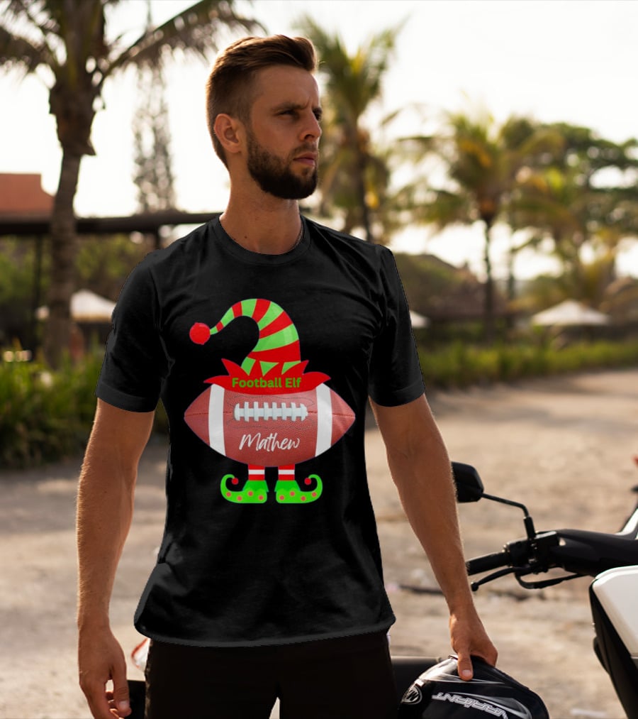 Football Elf Mathew Christmas Custom Name T-Shirt