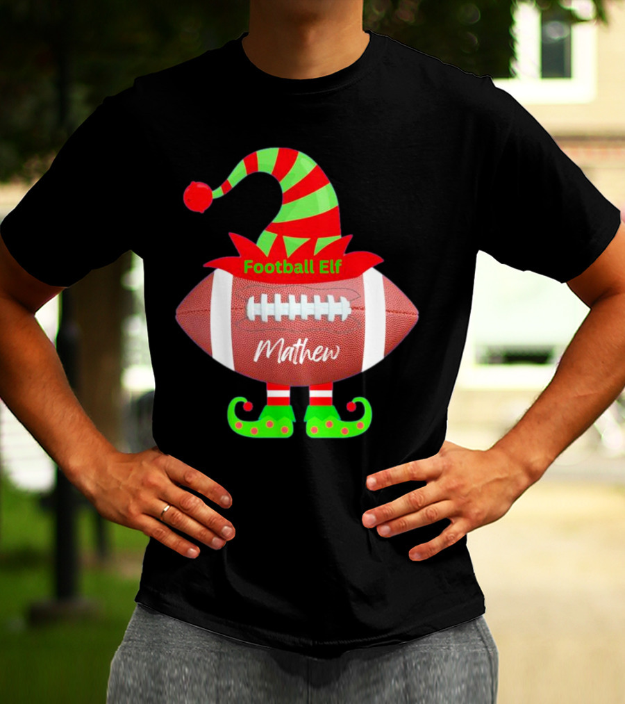 Football Elf Mathew Christmas Custom Name T-Shirt