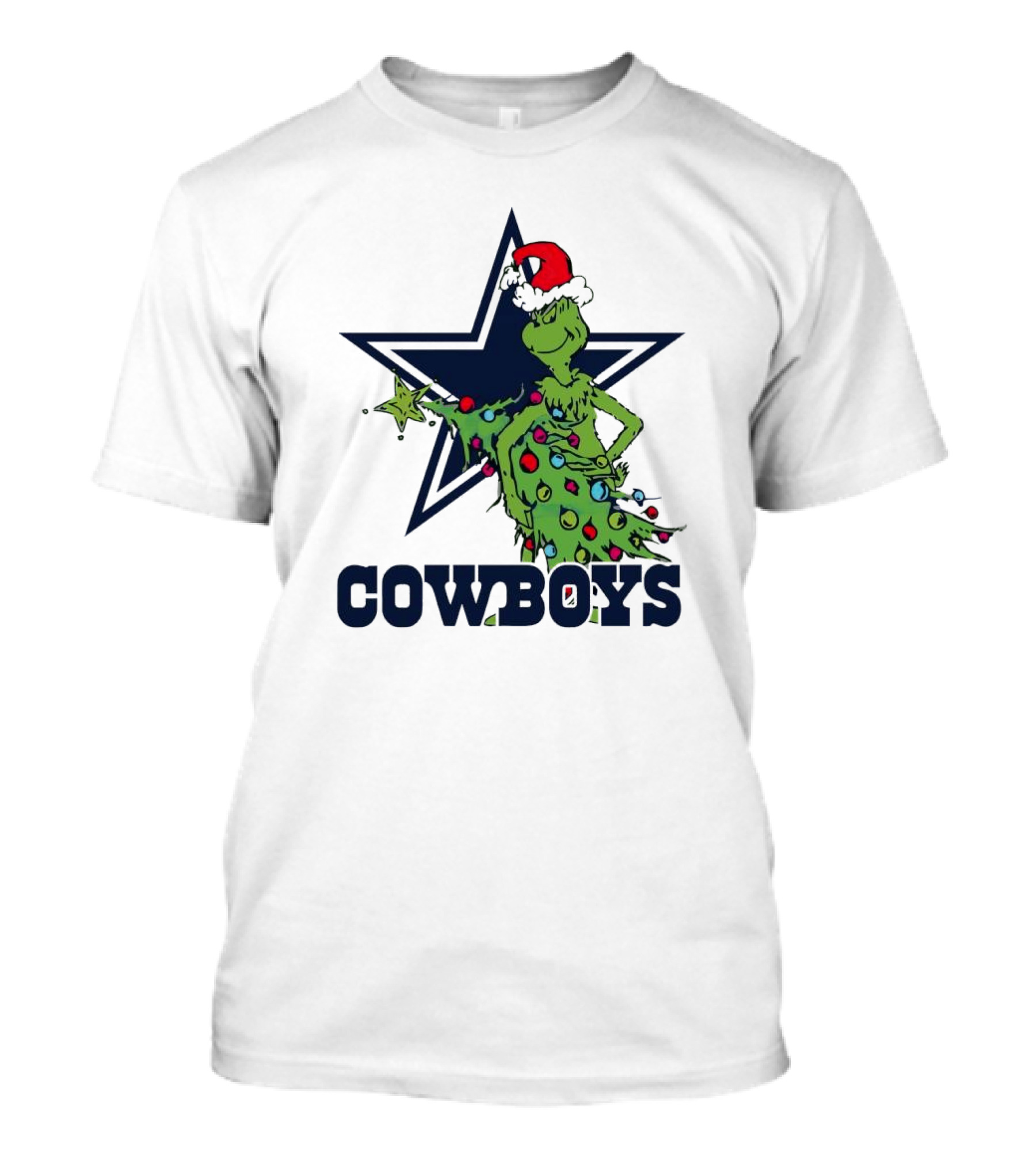 Dallas Cowboys Grinch In Santa Hat With Christmas Tree And Star T-Shirt