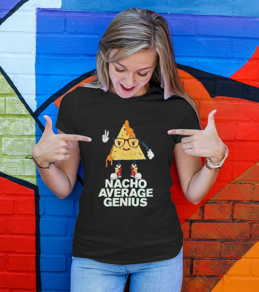 Nacho Average Genius Cartoon Character With Glasses And Sneakers T-Shirt