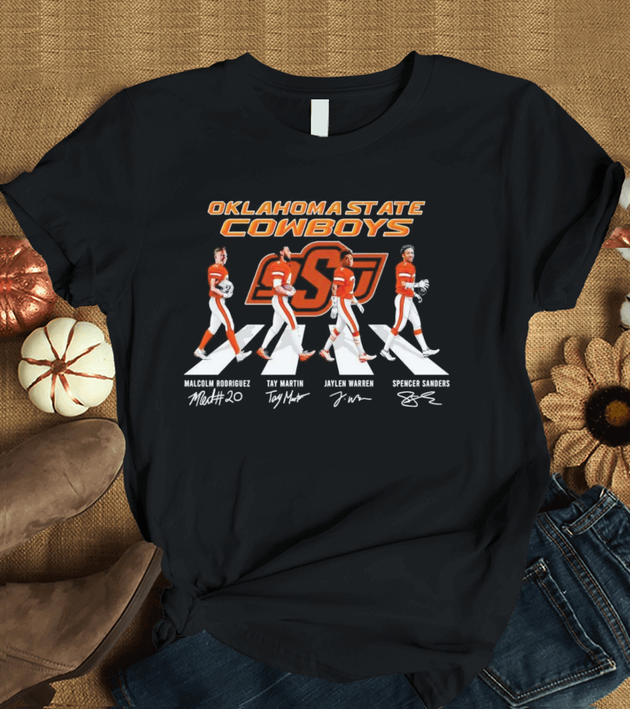 Oklahoma State Cowboys Malcolm Rodriguez Tay Martin Jaylen Warren Spencer Sanders Signatures Football T-Shirt