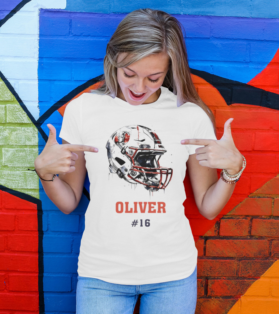 Oliver Personalized Helmet Football Custom Name #16 T-Shirt