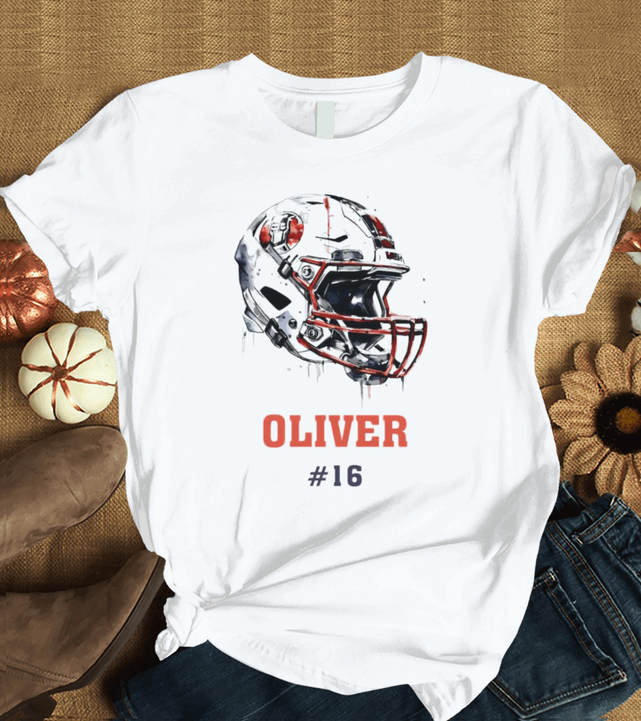 Oliver Personalized Helmet Football Custom Name #16 T-Shirt