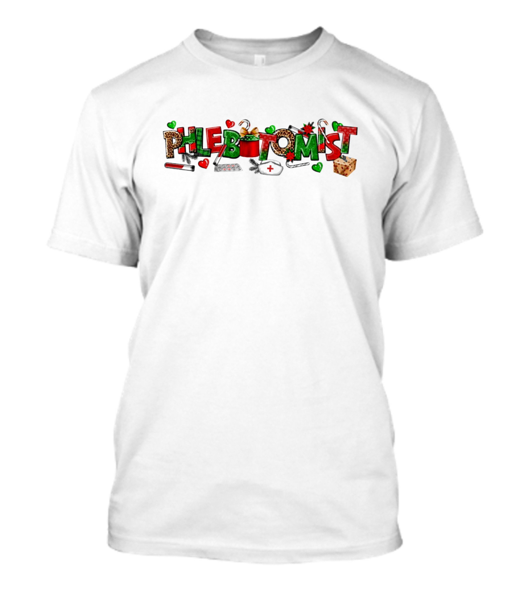 Phlebotomist Nurse Christmas Holiday Festive Leopard Print Decor T-Shirt