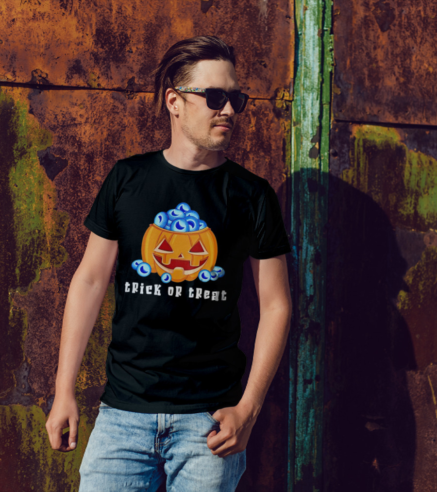 Trick Or Treat Pumpkin With Blue Eyeballs T-Shirt