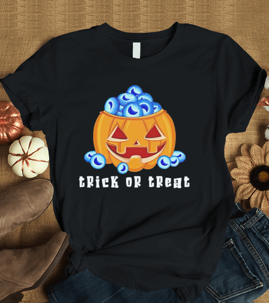 Trick Or Treat Pumpkin With Blue Eyeballs T-Shirt