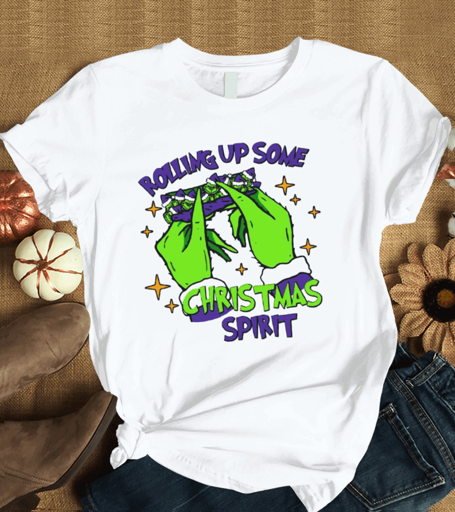 Rolling Up Some Christmas Spirit With Purple Grinch Hand T-Shirt