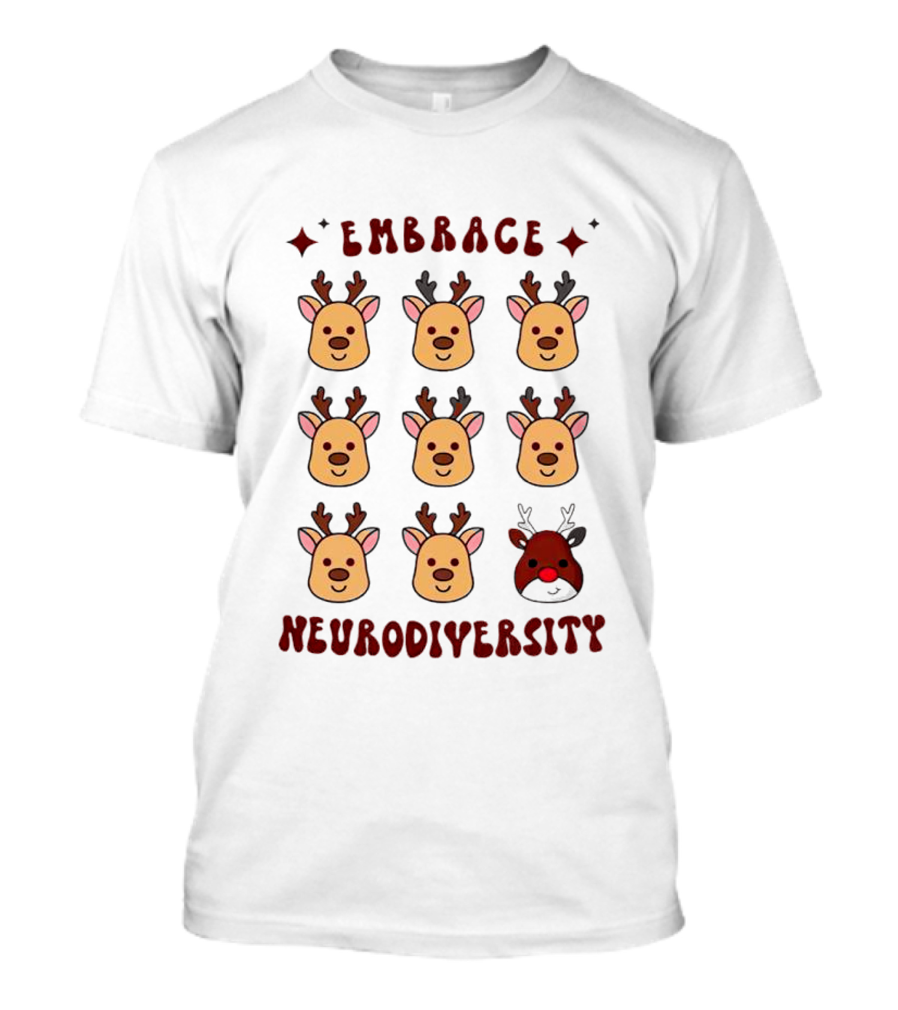 Embrace Neurodiversity Reindeer Faces Red Nose T-Shirt