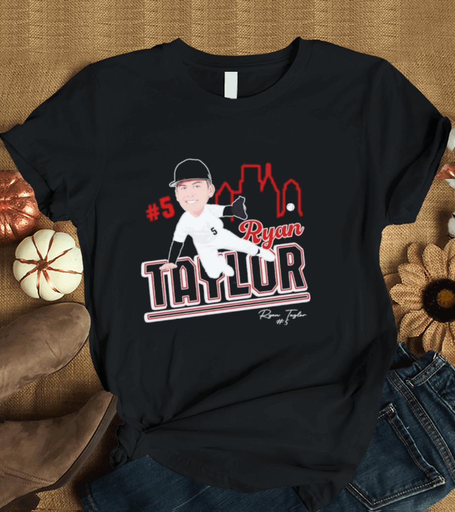 Ryan Taylor #5 Baseball Player Illustration Skyline T-Shirt