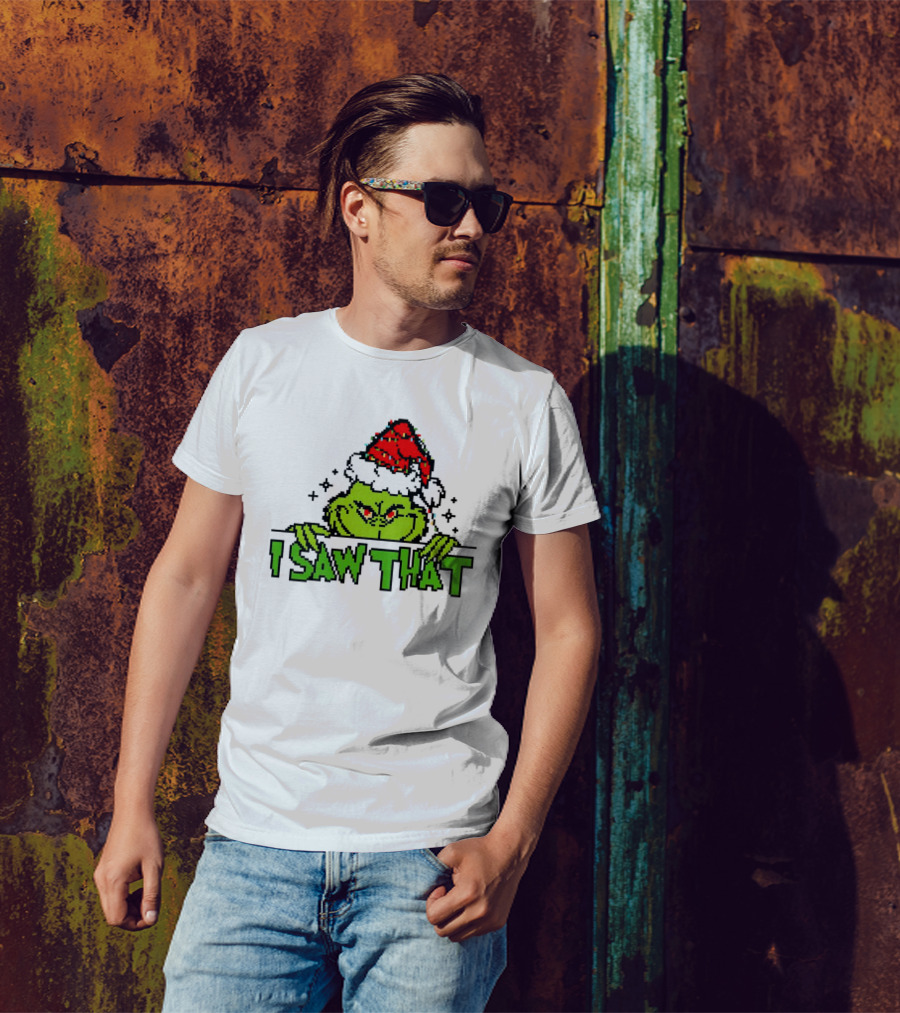 Santa Grinch I Saw That Christmas Pixel Art Holiday T-Shirt