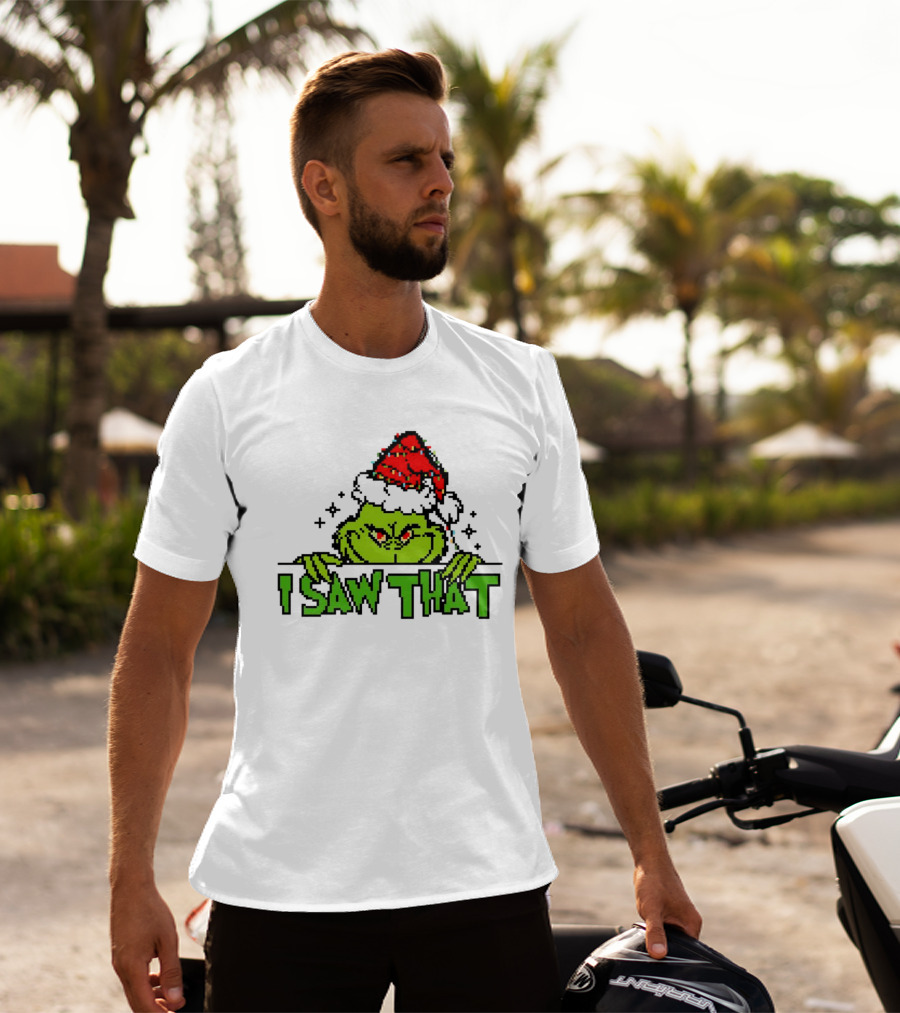 Santa Grinch I Saw That Christmas Pixel Art Holiday T-Shirt