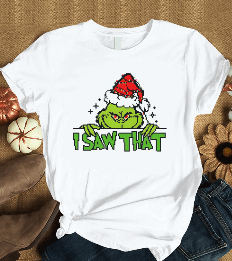 Santa Grinch I Saw That Christmas Pixel Art Holiday T-Shirt