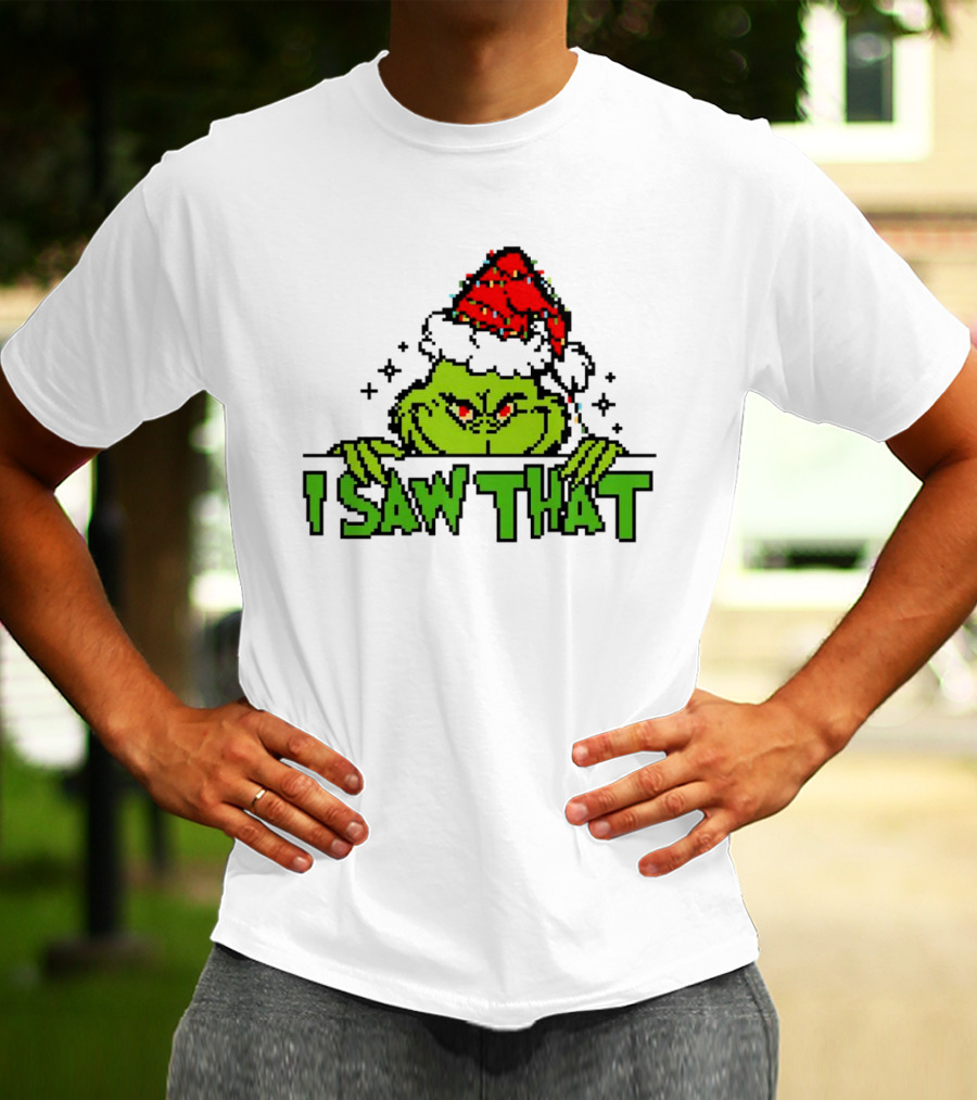 Santa Grinch I Saw That Christmas Pixel Art Holiday T-Shirt
