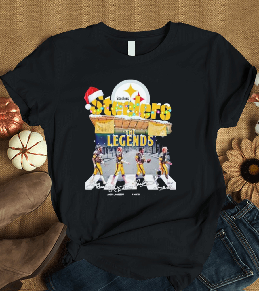 Steelers The Legends Abbey Road Joe Greene Jack Lambert Christmas Signatures T-Shirt