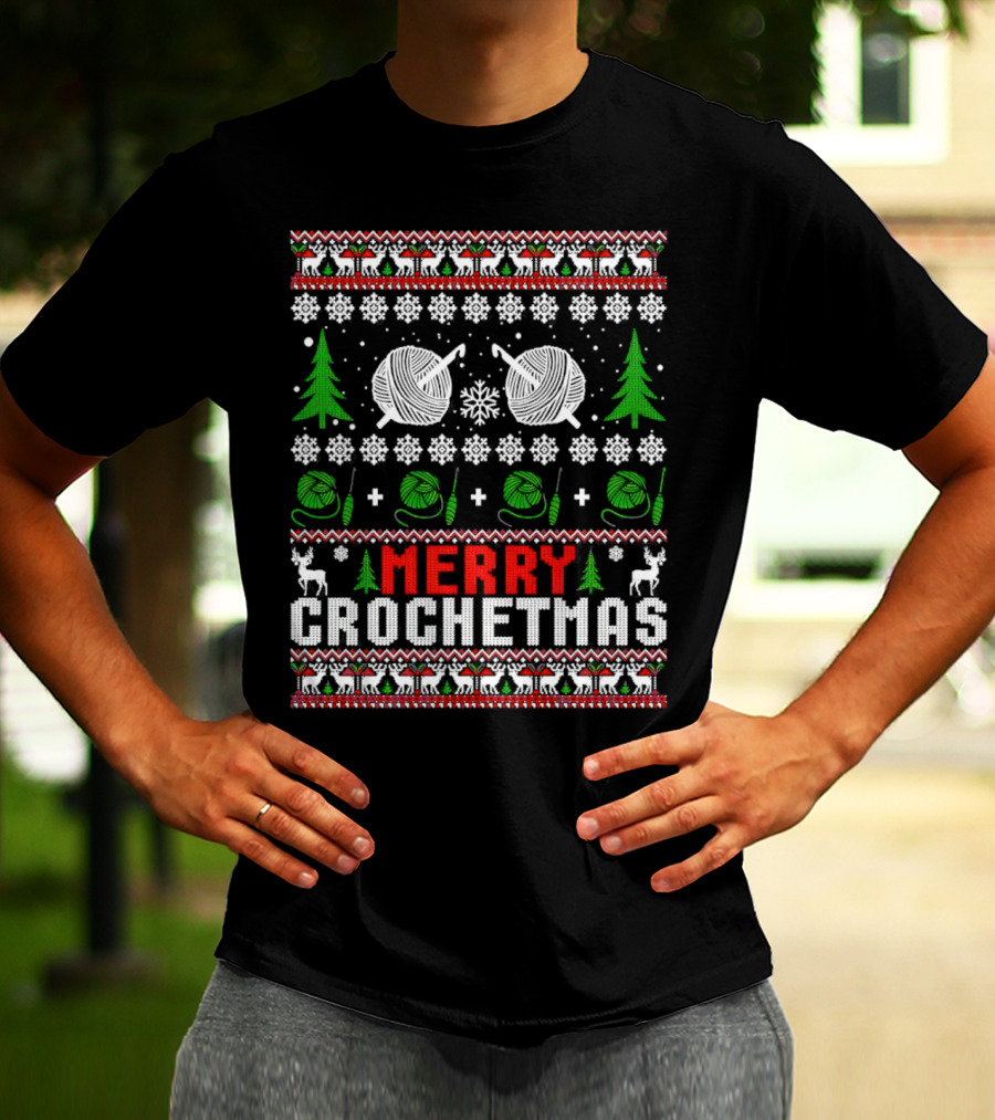 Merry Crochetmas Christmas Yarn Balls Snowflakes Trees Reindeer T-Shirt