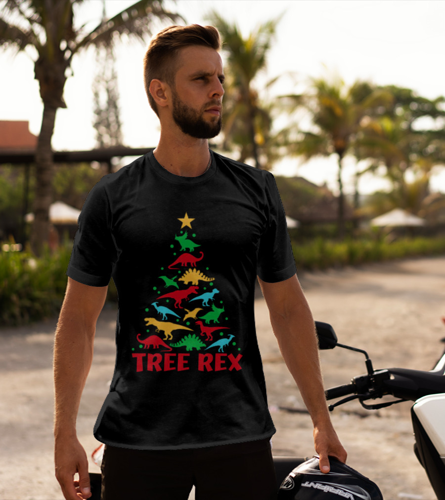 Tree Rex Dinosaur Christmas Tree With Colorful Dinosaurs T-Shirt