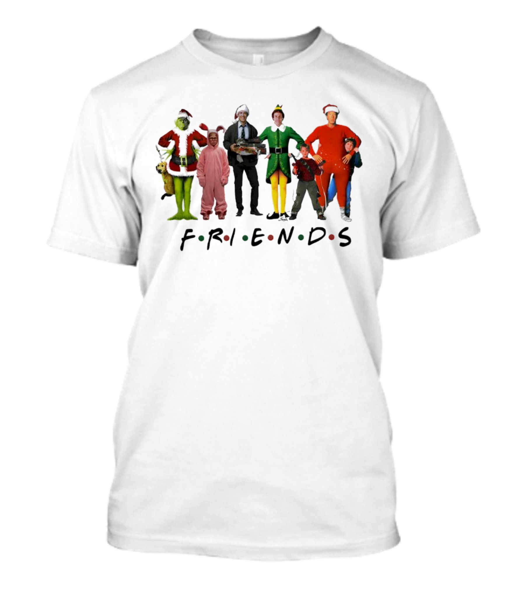 Friends Christmas Movie Character Costumes Grinch Elf Pink Bunny T-Shirt