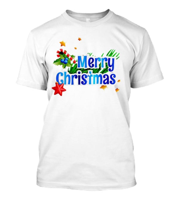 Merry Christmas Candy Cane Holly Pine Red Star T-Shirt