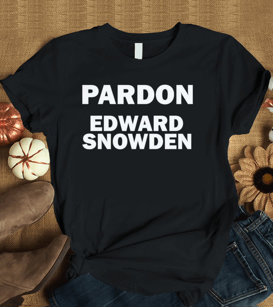 Pardon Edward Snowden Black Text Protest T-Shirt