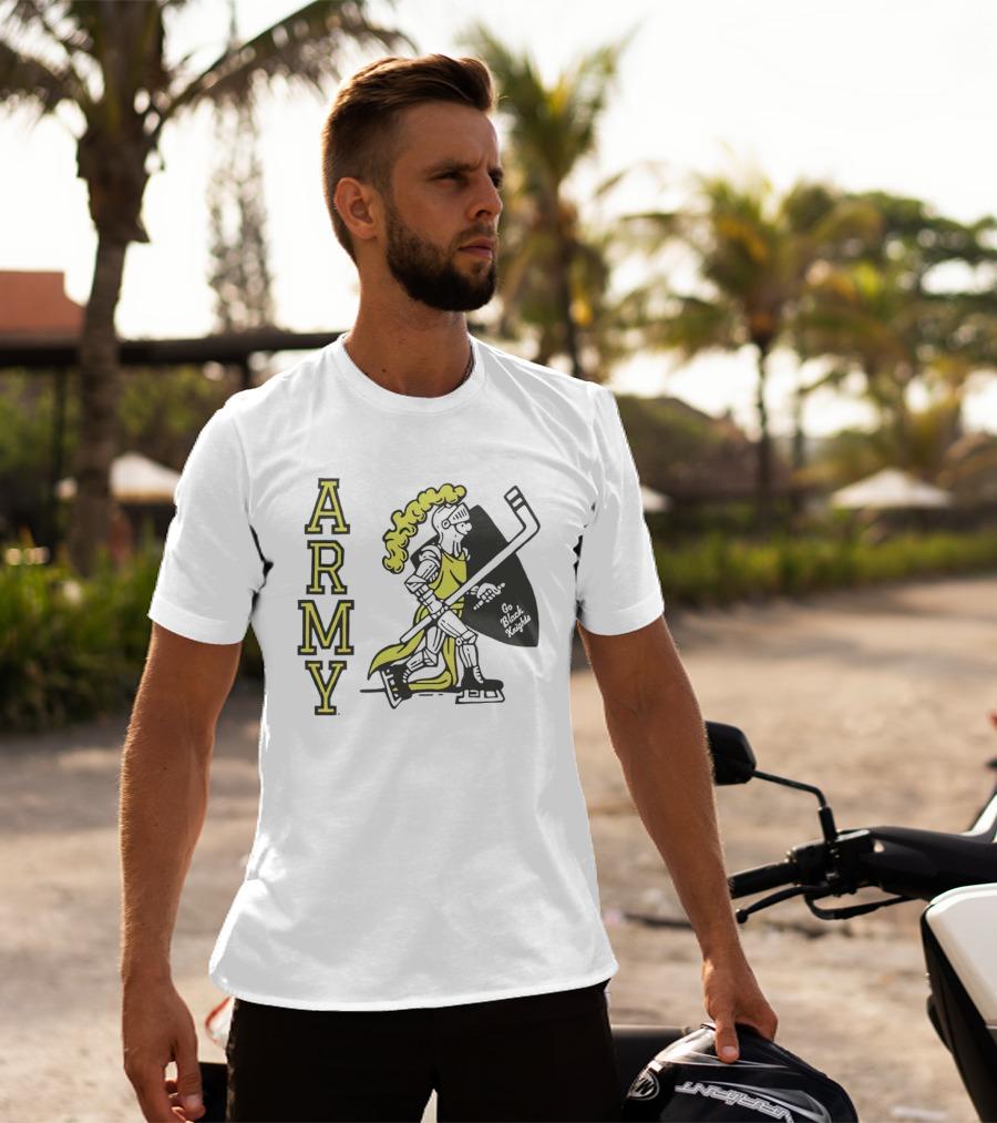 Army Hockey Go Black Knights Warrior Holding Hockey Stick T-Shirt